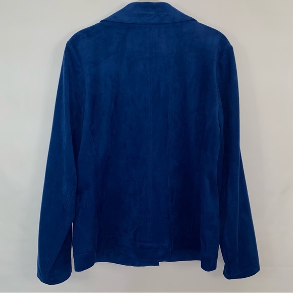 Chico's Women's Blue Faux Suede Moto Jacket Zip Front 8/10 M Office Career - Picture 3 of 10